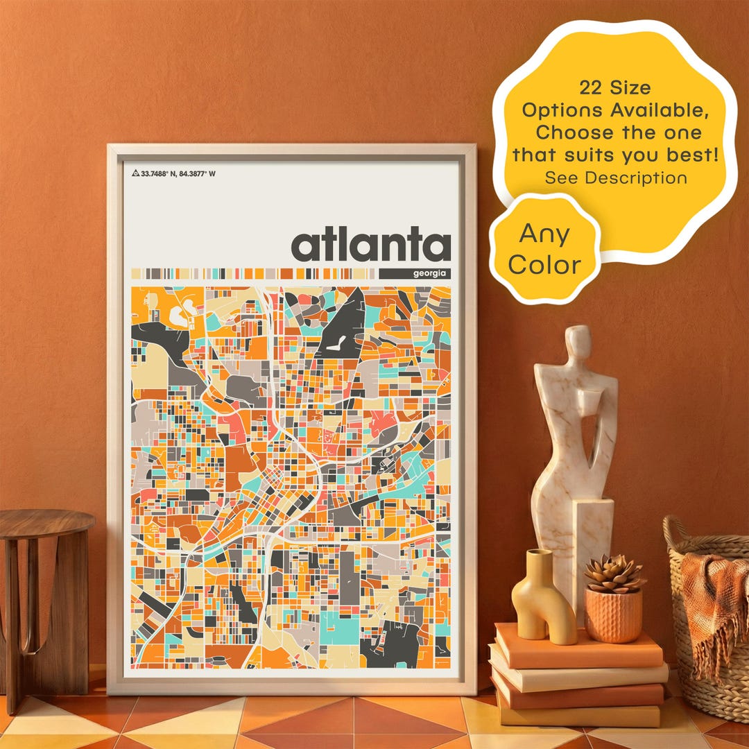 Atlanta Georgia Map Art Print – Modern Cityscape Poster Digital ...