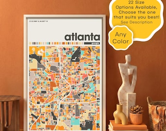 Atlanta Georgia Map Art Print – Modern Cityscape Poster Digital Download for Home or Office