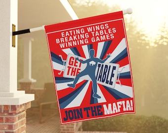 Buffalo Bills inspired Garden Flag, Bills Mafia, Breaking tables, eating Buffalo wings, Winning Games, NFL, Sports Gift for him