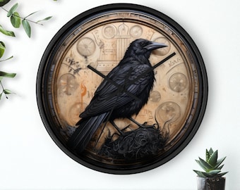 Raven Horror Clock,  Edgar Allen Poe Home Decor, Classic Horror gift, Literature gift, Gift for Him, Gift for her