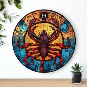 Scorpio Stained-Glass Wall clock, Faux Stained Glass, Zodiac Clock, Christmas Gift, Christmas Décor, Home Décor, acrylic glass clock