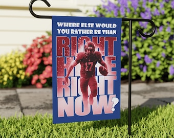 Buffalo Bills inspired Right Here Right Now garden flag, Bills Mafia, Zubaz, Winning Games, NFL, winter in Buffalo, Sports Gift for him