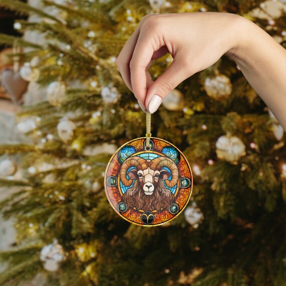 牡羊座ステンドグラスデザインオーナメント、フェイクステンドグラス