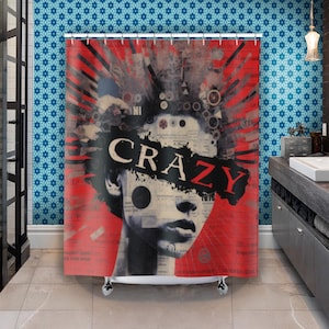 Crazy punk rock shower curtain, girl power decor, punk rock curtain, girl art, empowering feminist bathroom, feminist, gift for her