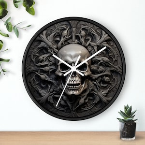 Creepy cool skull clock, macabre gift, skull gift, skull clock, unique gift, cool clock, cool gift, Gift for her, gift for him