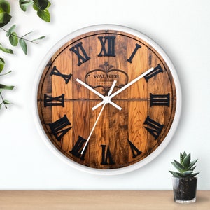 Whiskey Barrel Wall Clock, gift for him, whiskey, Johnnie Walker barrel, drinkers clock image 9