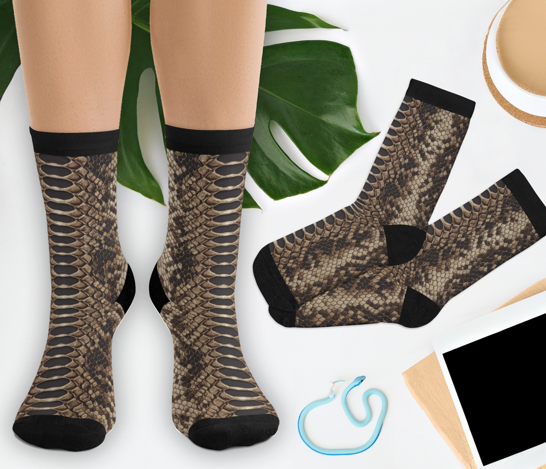 Snake skin socks, creepy attire, Edgy footwear, reptile socks, king cobra, rattlesnake, gist socks, unique gift gift for him, gift for her