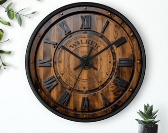 Whiskey Barrel Wall Clock, gift for him, whiskey, barrel, drinkers clock