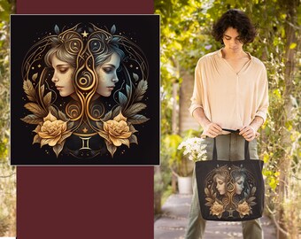 Gemini of Taurus Zodiac Tote Bags,  Gemini gift, Zodiac tote bag canvas,  Gemini  zodiac gift, Unique Zodiac Gift, Gift for her