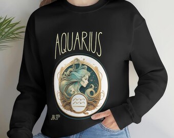 Sudadera Acuario, regalo del zodiaco Acuario, regalos para ella, sudadera Acuario, regalo para Acuario, sudadera unisex con cuello redondo