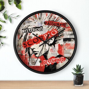 Scorpio punk rock Wall Clock, Zodiac Gifts, Birthday Gift, wall clock, grunge zodiac gift, Unique Zodiac Gift, Gift for her, pop art clock.