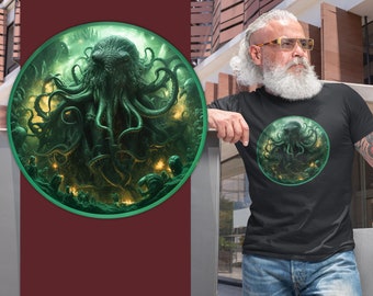 Camisa de terror inspirada en Cthulhu, estilo hogareño lovecraftiano, regalo de literatura clásica, regalo único, novela de terror, regalo para él, regalo para ella