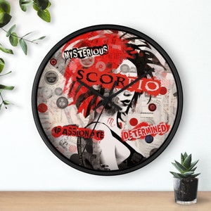 Scorpio punk rock Wall Clock, Zodiac Gifts, Birthday Gift, wall clock, grunge zodiac gift, Unique Zodiac Gift, Gift for her, pop art clock.