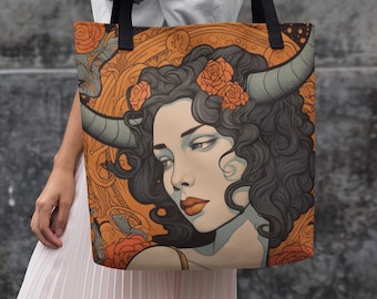 Taurus tarot Inspired Zodiac Tote Bags, Taurus gift, Zodiac tote bag canvas, Taurus zodiac gift, Unique Zodiac Gift, Gift for her