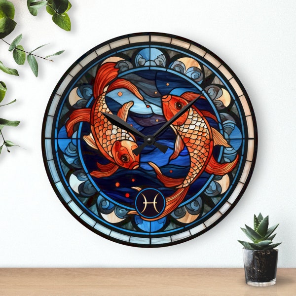 Pisces Stained-Glass Wall clock, Faux Stained Glass, Zodiac Clock, Christmas Gift, Christmas Décor, Home Décor, acrylic glass clock