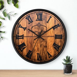 Whiskey Barrel Wall Clock, gift for him, whiskey, Johnnie Walker barrel, drinkers clock image 1
