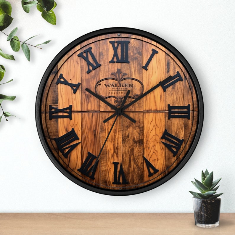 Whiskey Barrel Wall Clock, gift for him, whiskey, Johnnie Walker barrel, drinkers clock image 1