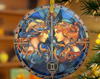 Gemini Stained-Glass Design Ornament, Stained Glass, Zodiac Ornament, Christmas Gift, Christmas Décor, Birthday Gift, Window Décor