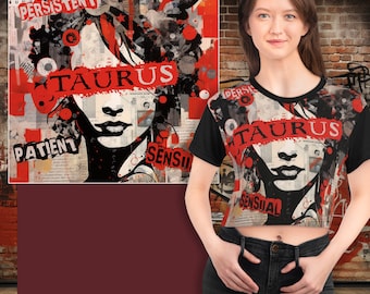 Taurus punk rock Crop Tee, Zodiac Gifts, Birthday Gift, Crop Tee, grunge zodiac gift, Unique Zodiac Gift, Gift for her, pop art Crop Tee