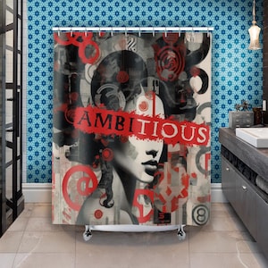 Ambitious punk rock shower curtain, girl power decor, punk rock curtain, girl art, empowering feminist bathroom, feminist, gift for her