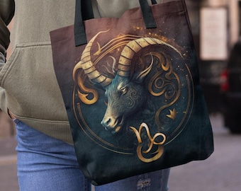 Capricorn Zodiac Tote Bags, Capricorn gift, Zodiac tote bag canvas, Capricorn zodiac gift, Unique Zodiac Gift, Gift for her