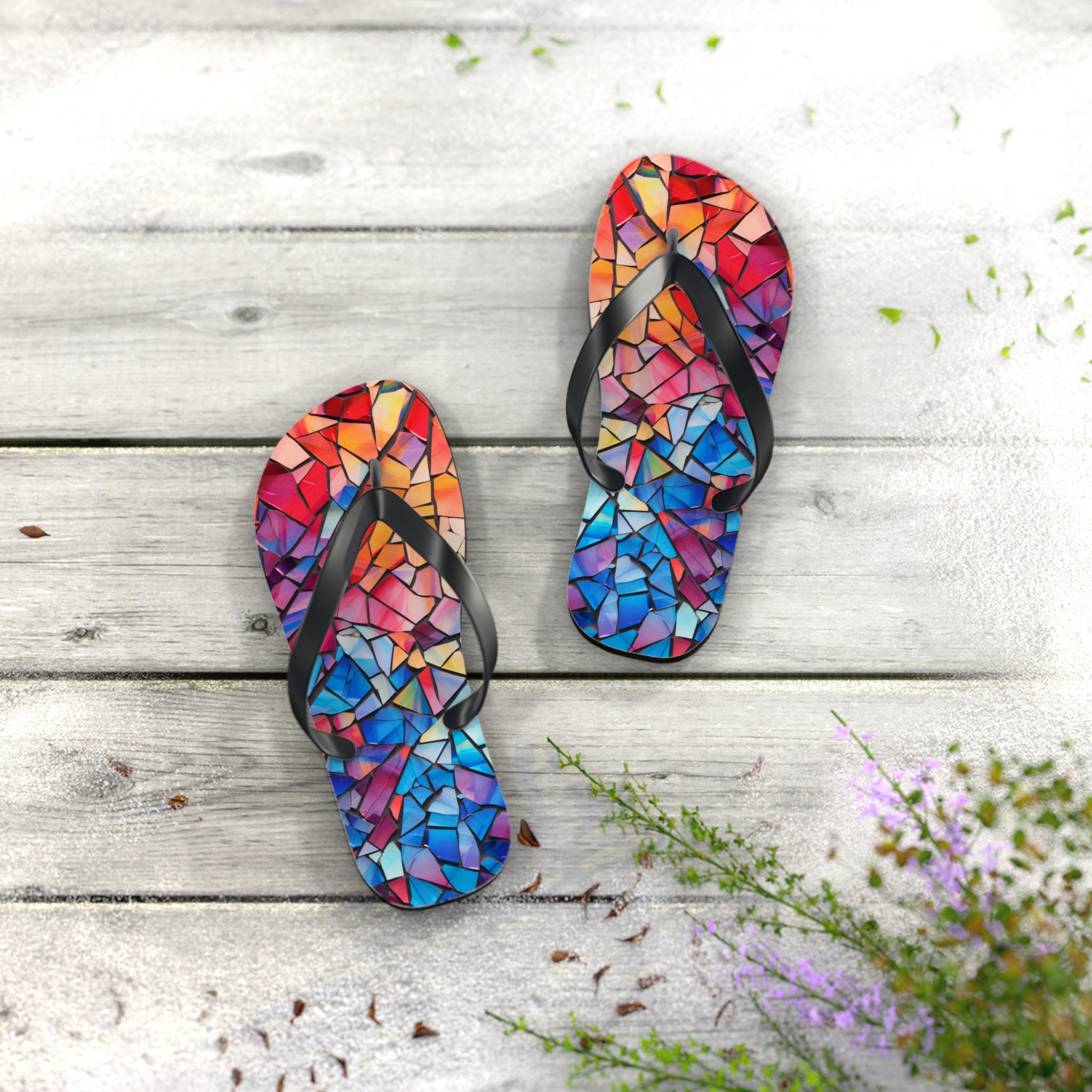 Glass Mosaic Flip Flops, Summer Footwear, Beach Footwear 