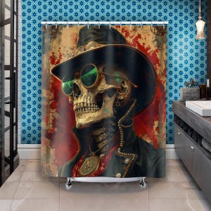 Cortina de ducha con calavera Steampunk, decoración gótica, cortina de ducha única, baño vanguardista, regalo único, regalo para ella, regalo para él