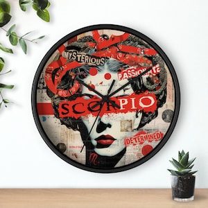 Scorpio punk rock Wall Clock, Zodiac Gifts, Birthday Gift, wall clock, grunge zodiac gift, Unique Zodiac Gift, Gift for her, pop art clock.