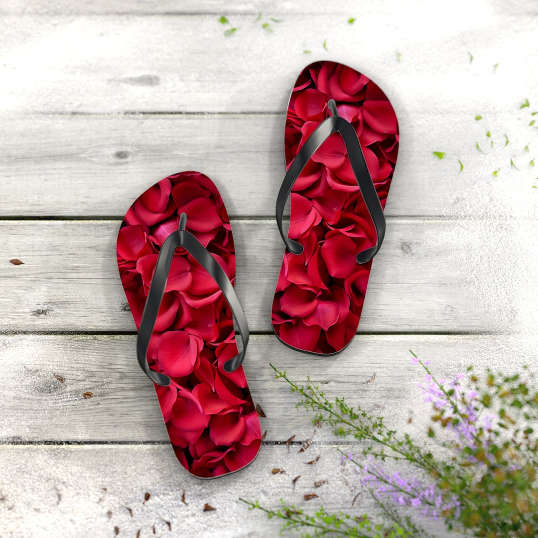 Red Rose Pedal Flip Flops, Colorful Gift, Royalty, Colorful Flip