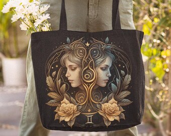 Gemini of Taurus Zodiac Tote Bags,  Gemini gift, Zodiac tote bag canvas,  Gemini  zodiac gift, Unique Zodiac Gift, Gift for her