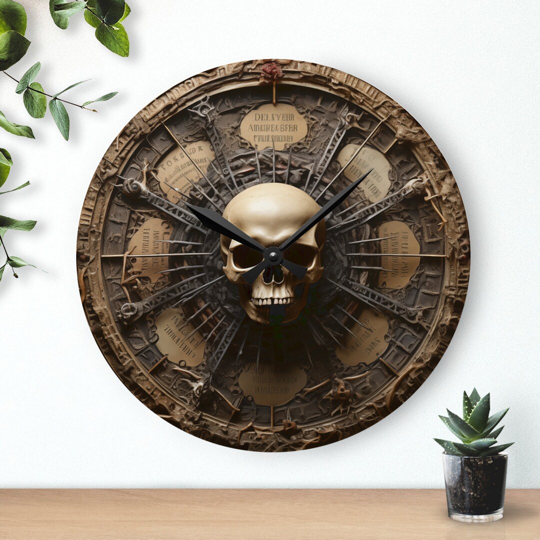 Pirate Skull Wall Clock, Unique Timepiece, Gothic Wall Clock, Skull ...