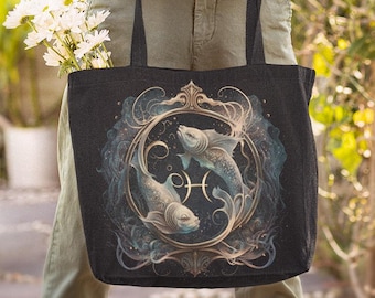 Pisces Zodiac Tote Bags, Pisces gift, Zodiac tote bag canvas, Pisces zodiac gift, Unique Zodiac Gift, Gift for her