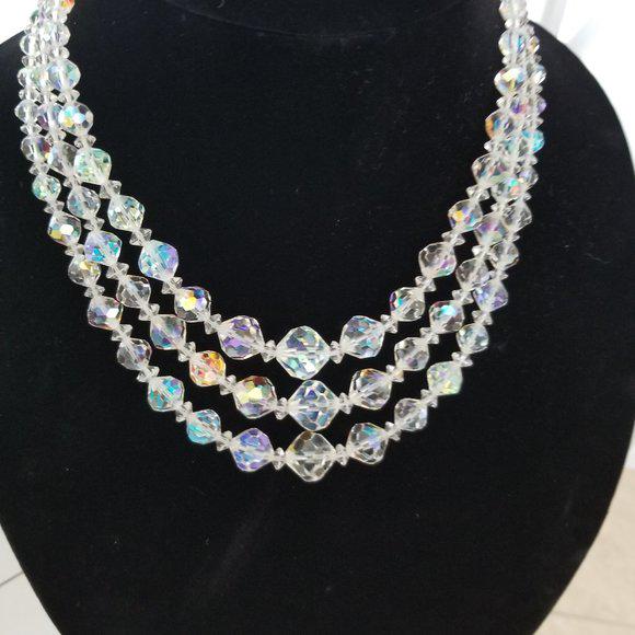 Vintage 1960s Gold Aurora Borealis Crystal Necklace