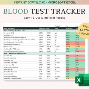 Blood Test Tracker For Excel · Medical Spreadsheet · Medical Organizer · Medical Tracker · Lab Test Tracker · Test Results · Health Tracker