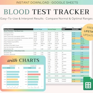 Blood Test Results Tracker With Charts (Optimal & Normal Ranges) For Google Sheets · Lab Results · Lab Test Tracker · Health Tracker