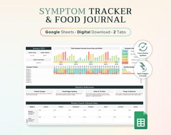 Google Sheets Symptom Tracker & Food Journal | Track Symptoms, Food Sensitivities, and Chronic Illness, Printable and Digital Spreadsheet