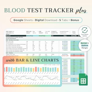 Google Sheets Blood Test Results Tracker – Charts & Optimal Ranges | Functional Medicine Bloodwork Analysis, Biohacking Spreadsheet