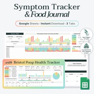 Google Sheets Poop, Symptom & Food Tracker | Bowel Symptoms, Constipation Record, Stool Log, Gut Digestion Spreadsheet, Poop Health Baseline