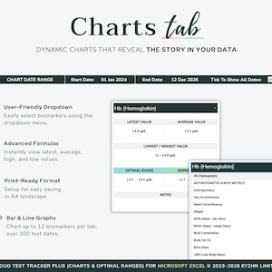 Detailed view of the interactive charts and graphs used to visualize long-term health data, including the one-click macro feature.