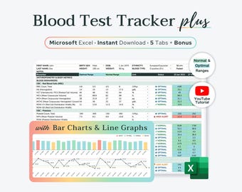 Excel Blood Test Results Tracker | Lab Results Spreadsheet | Charts & Optimal Ranges | Functional Medicine Bloodwork