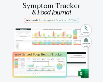Excel Poop, Symptom & Food Tracker | Bowel Symptoms, IBS, Constipation Record, Stool Log, Gut Digestion Spreadsheet, Poop Health Baseline