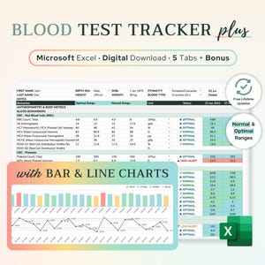 Excel Bluttest Ergebnis Tracker - Diagramme & Optimale Bereiche | Funktionelle Medizin Blutanalytik, Labortests, Biohacking-Arbeitsblatt