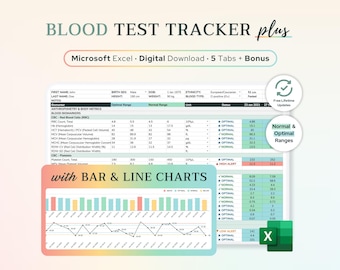 Excel Bluttest Ergebnis Tracker - Diagramme & Optimale Bereiche | Funktionelle Medizin Blutanalytik, Labortests, Biohacking-Arbeitsblatt