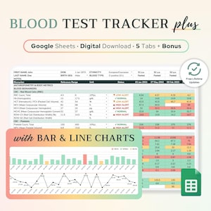 Google Sheets Blood Test Results Tracker with Charts | Lab Test History, Blood Biomarkers, Medical Records, Bloodwork Spreadsheet