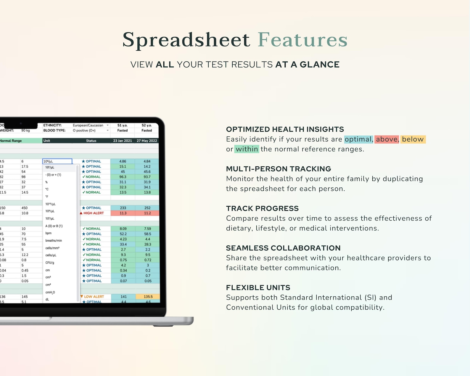 Excel Blood Test Results Tracker – Charts & Optimal Ranges | Functional ...