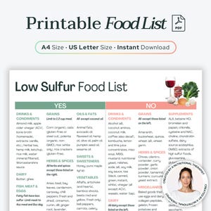 Printable Low Sulfur Food List | Sulfur Intolerance, H2S SIBO, Low Sulfur Diet, Hydrogen Sulfide SIBO, Sulfur Sensitivity, Elimination Diet