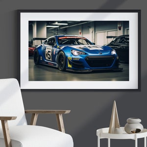 Coche de carreras Subaru BRZ en el garaje, Toyota 86, Scion FRS