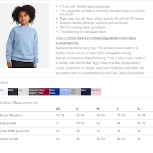 May include: A light blue long-sleeve crewneck sweatshirt made of a 7.8 oz./yd&sup2; cotton and polyester blend. The garment features a high-stitch density fleece construction with double-needle stitched neckline and armholes.