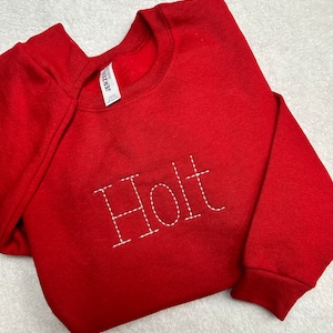 Personalized Hand Style Embroidered Child Name Crewneck Sweatshirt, Toddler Sweatshirt, Customized Sweater