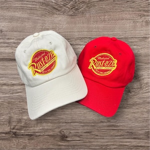 Rust-eze Disney Cars Movie Logo Embroidered Adult or Youth Hat, Lightning McQueen Sponsor Custom Hat, Baseball Vacation Unstructured Dad Hat